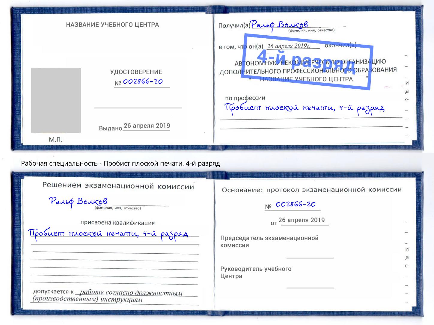 корочка 4-й разряд Пробист плоской печати Благодарный