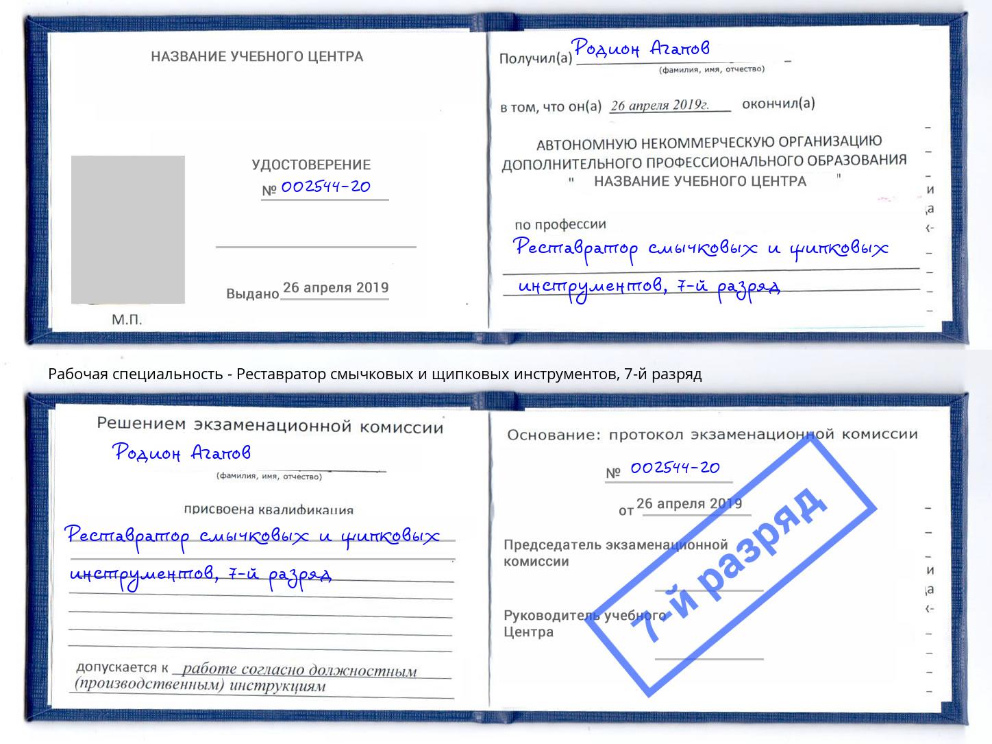 корочка 7-й разряд Реставратор смычковых и щипковых инструментов Благодарный