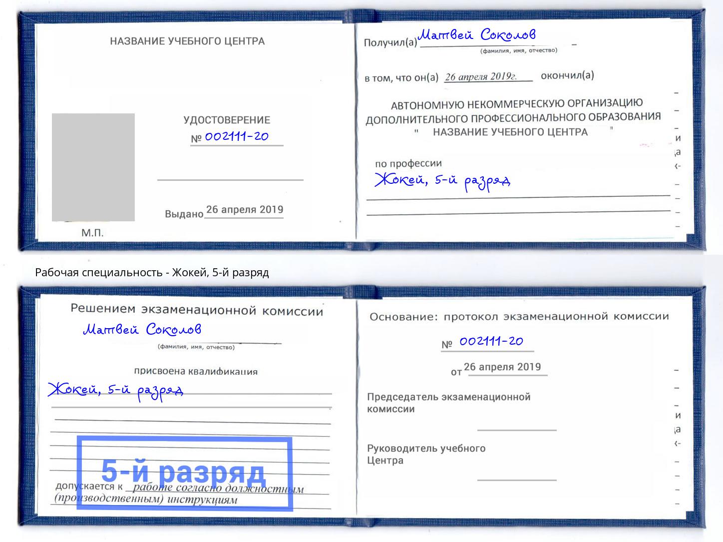 корочка 5-й разряд Жокей Благодарный