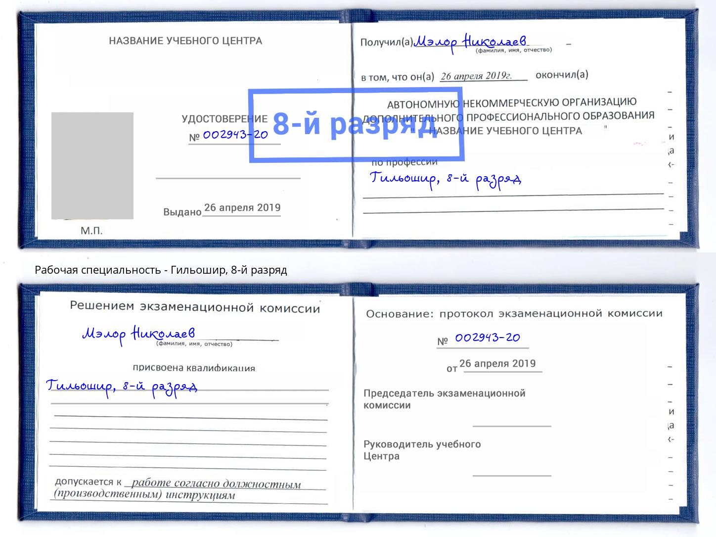 корочка 8-й разряд Гильошир Благодарный
