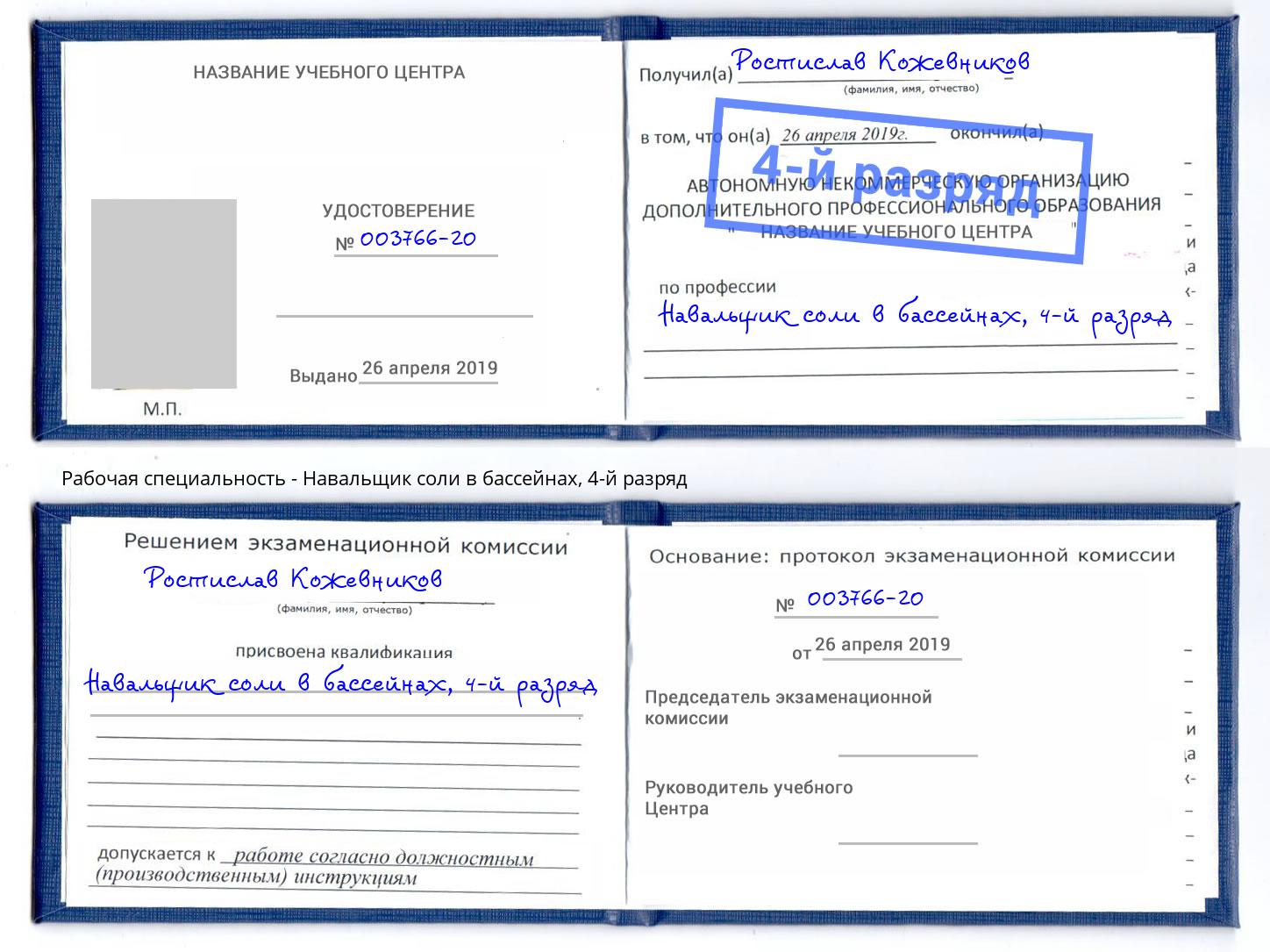 корочка 4-й разряд Навальщик соли в бассейнах Благодарный