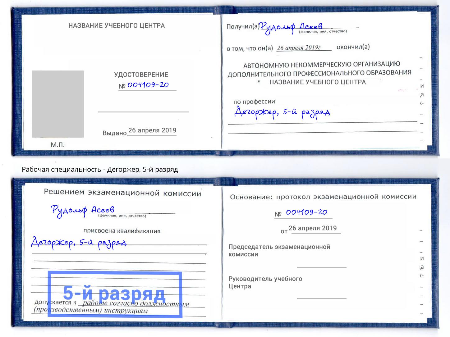 корочка 5-й разряд Дегоржер Благодарный